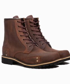 Handcrafted Men's Leather Lace-Front Boots Io14