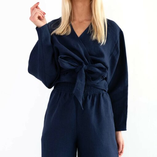 June Linen Wrap Top Io23