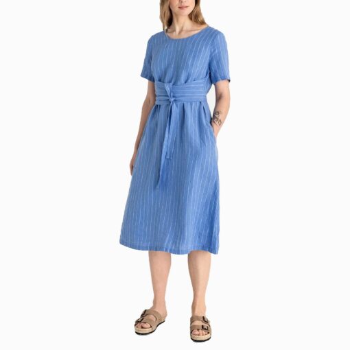 Blue Striped Linen Dress Io20