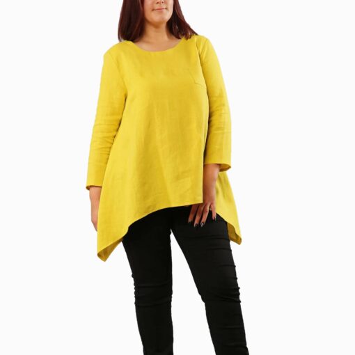 Yellow Long Sleeves Linen Top Io22