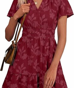 Boho Burgundy A Line Mini Dress IO8