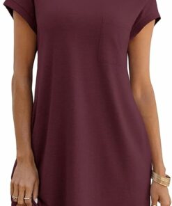Burgundy Crewneck Loose Dress IO3