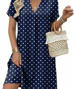 Casual Navy Dot Shift Dress IO24