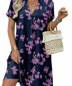 Casual Purple Floral Shift Dress IO23