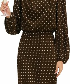 Coffee White Polka Dots Silk Dress IO15