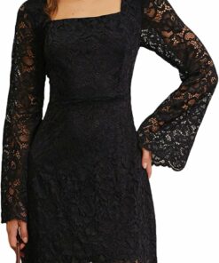 Black Lace Bell Sleeve A-Line Mini Dress IO62