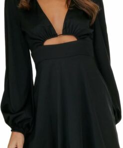 Black Silk Lantern Sleeve Dress IO67