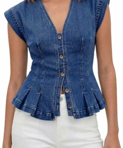 Casual Button Down Y2k Jean Top IO97