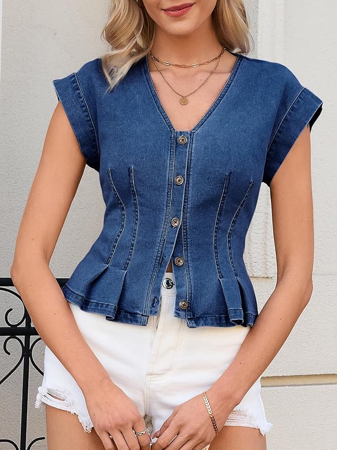 Casual Button Down Y2k Jean Top IO97 - Image 2