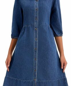 Collar A Line Swing Denim Dress IO92