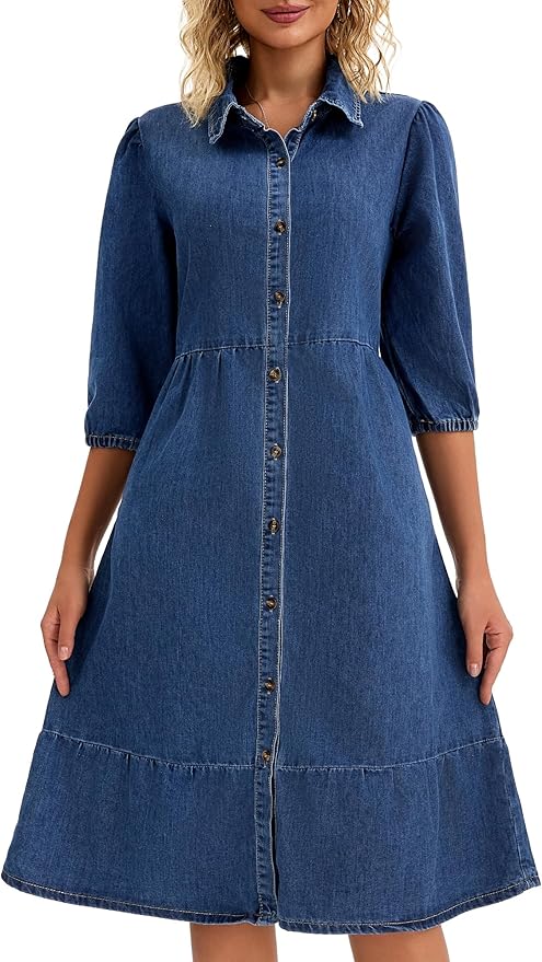 Collar A Line Swing Denim Dress IO92