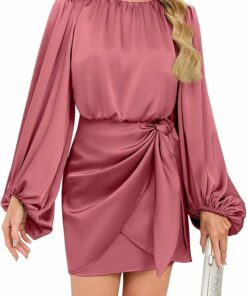 Elegant Dusty Pink Satin Dress IO60