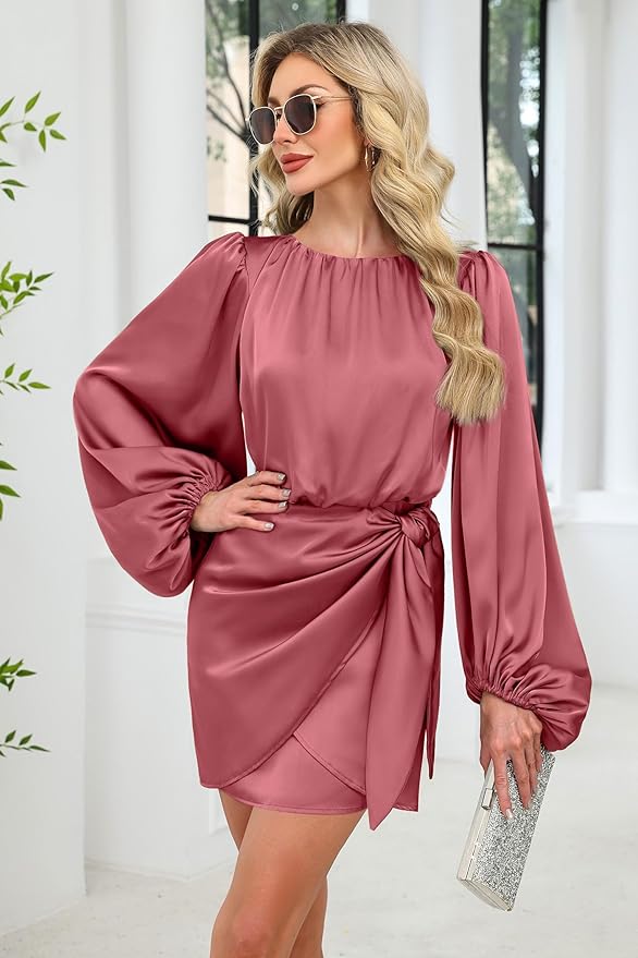 Elegant Dusty Pink Satin Dress IO60 - Image 2