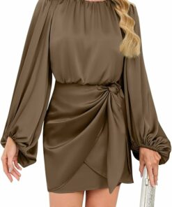 Elegant Long Sleeve Satin Dress IO59