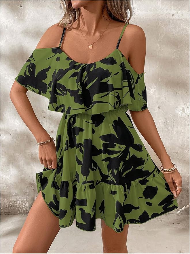 Green Floral Printed Mini Dress IO76 - Image 2