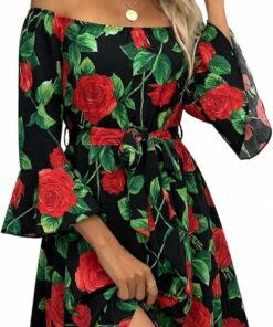 Rose Off Shoulder Ruffle Dress IO85