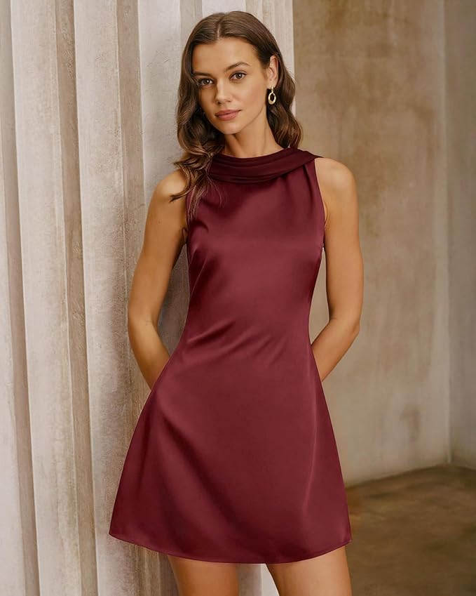 Sleeveless A-Line Burgundy Party Dress IO53 - Image 2