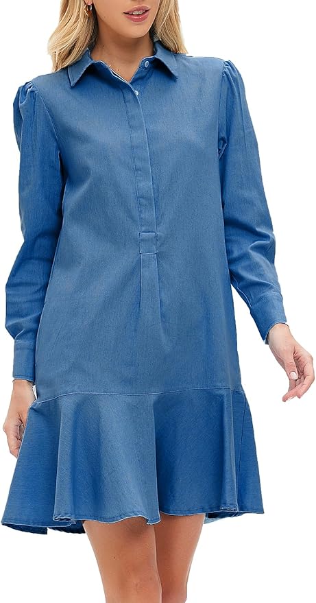 Trendy Dark Blue Denim Dress IO94