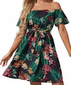 Tropical Off Shoulder Ruffle Dress IO86